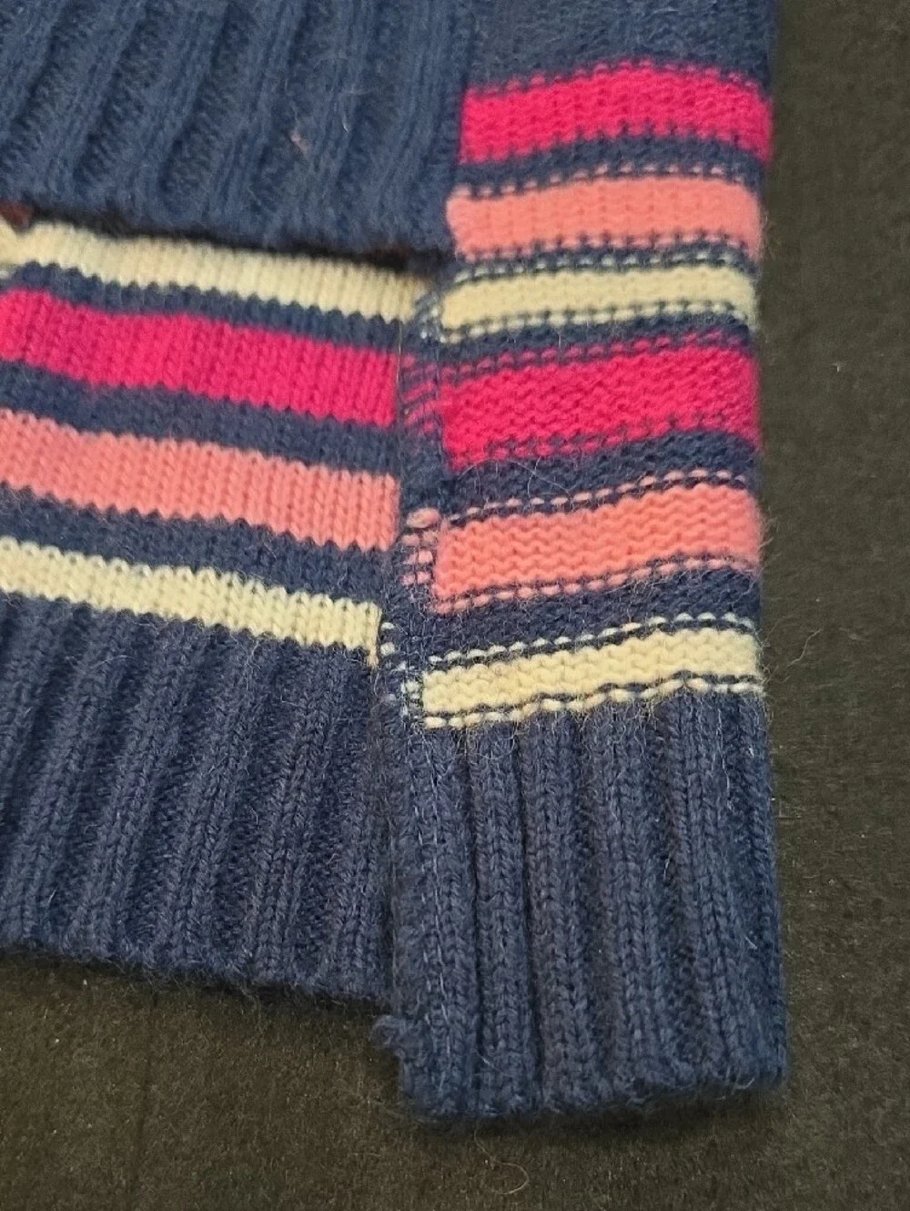 Navy & Pink Striped Cable-Knit Dog Sweater #694
